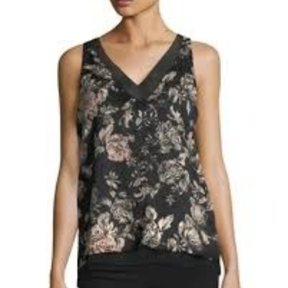 Tahari ASL Chiffon Burnout Floral Blouse, Sz S